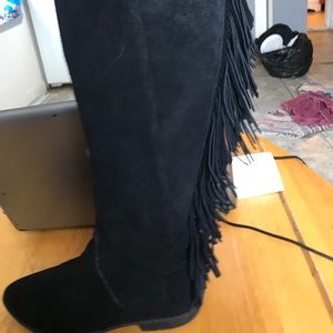 ALDO BLACK FRINGE KNEE HIGH BOOTS